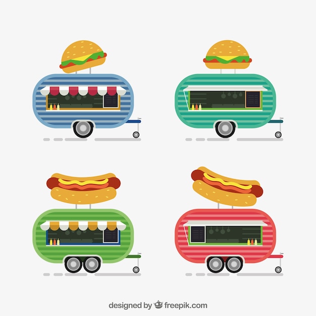 Free Vector colorful variety of flat food trucks