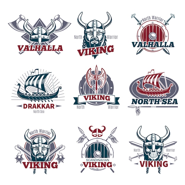 Free Vector colorful viking labels set