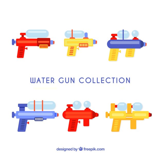 Colorful water guns collection in flat style