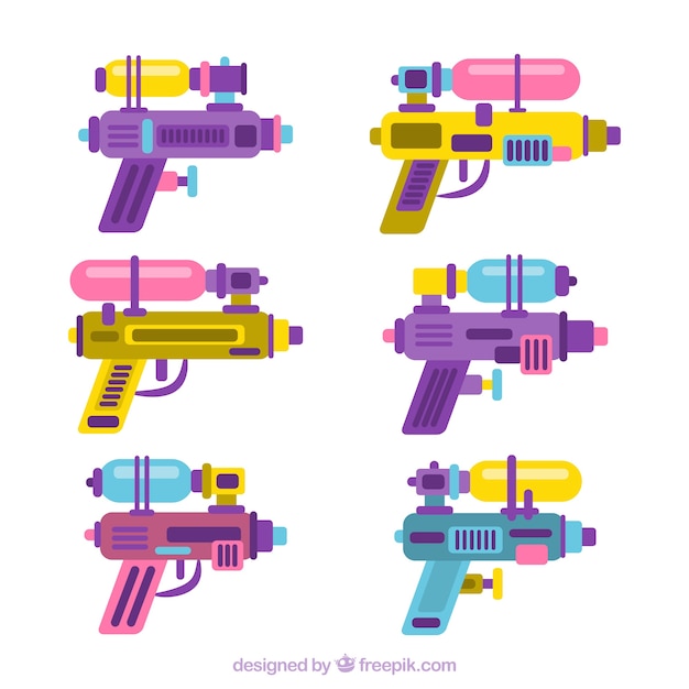 Free vector colorful water guns collection in flat style