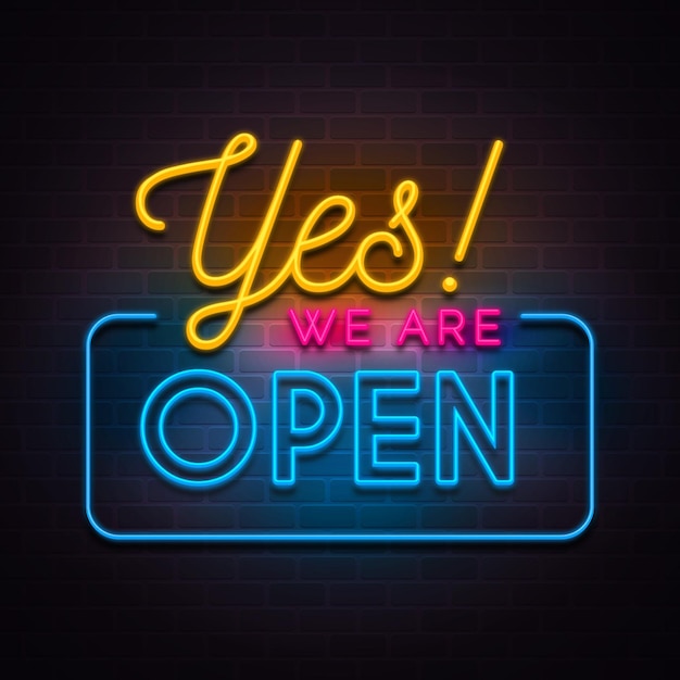 Colorful 'we are open' neon sign