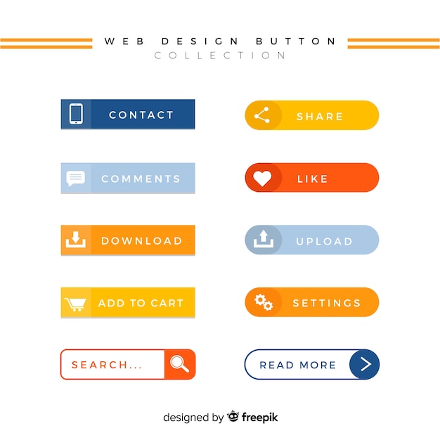 Colorful web design button collection with flat design