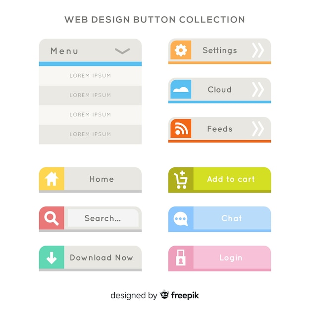 Colorful web design button collection with flat design