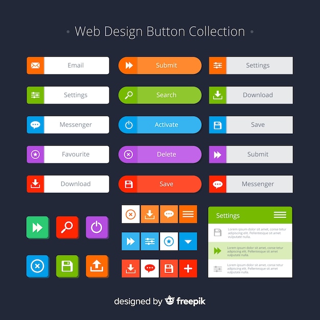 Free Vector colorful web design button collection with flat design