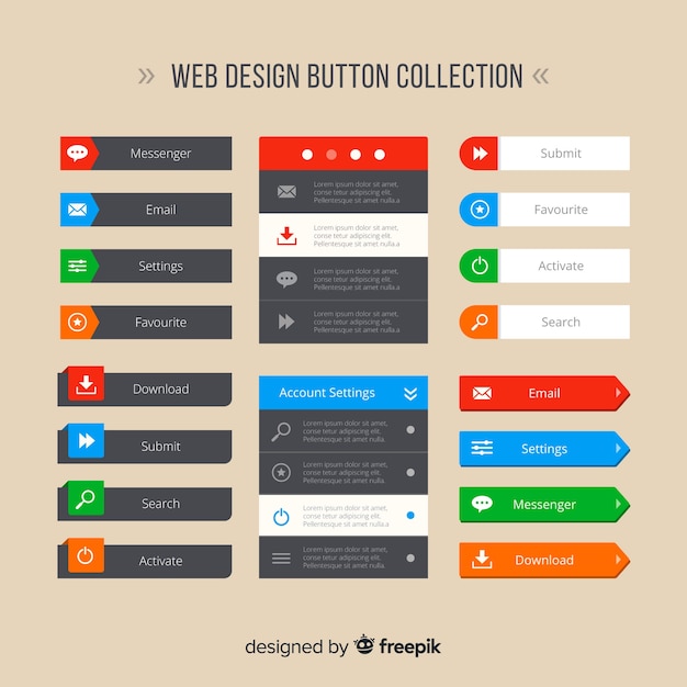 Colorful web design button collection with flat design