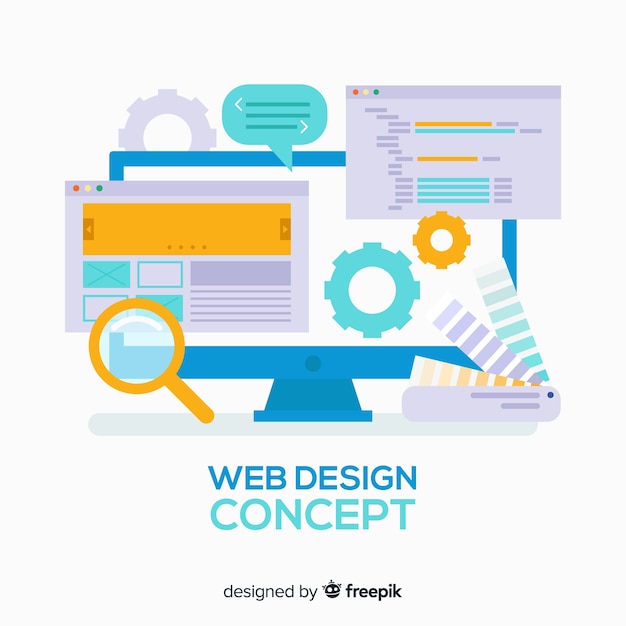 Colorful web design concept with flat design