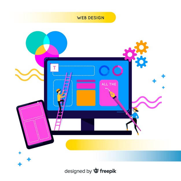 Colorful web design concept with flat design