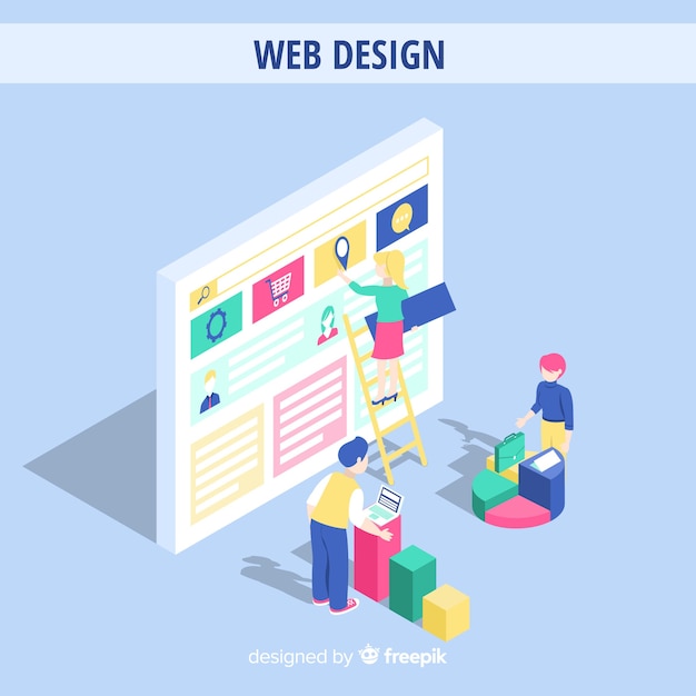 Colorful web design concept with isometric perspective