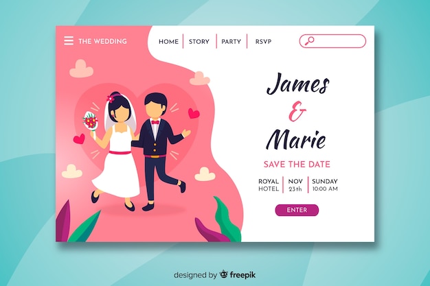 Colorful wedding landing page