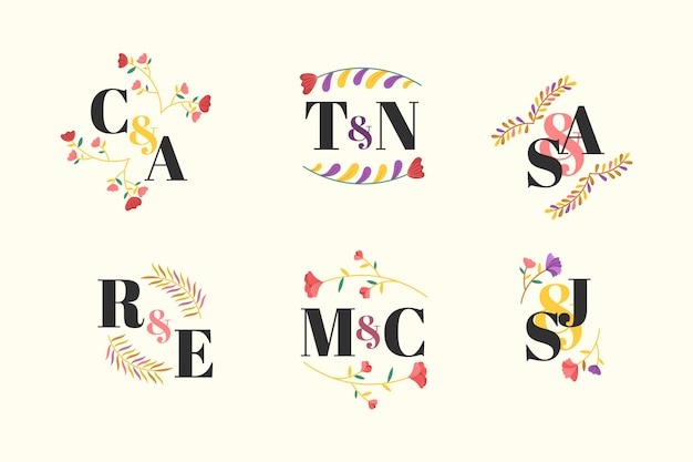 Colorful wedding monogram collection concept