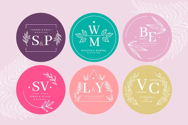 Colorful wedding monogram collection template