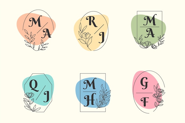 Free Vector colorful wedding monogram collection theme