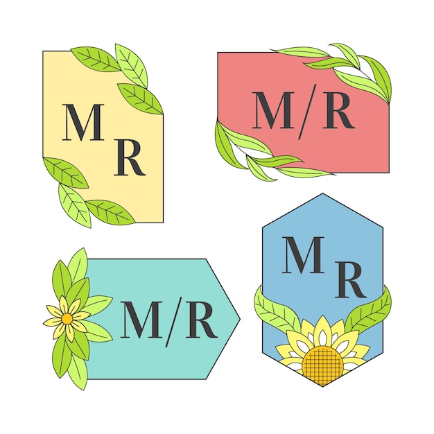 Free Vector colorful wedding monogram collection theme