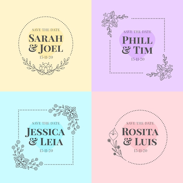 Free vector colorful wedding monograms illustration collection