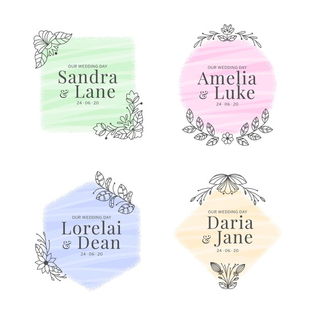 Free vector colorful wedding monograms illustration set