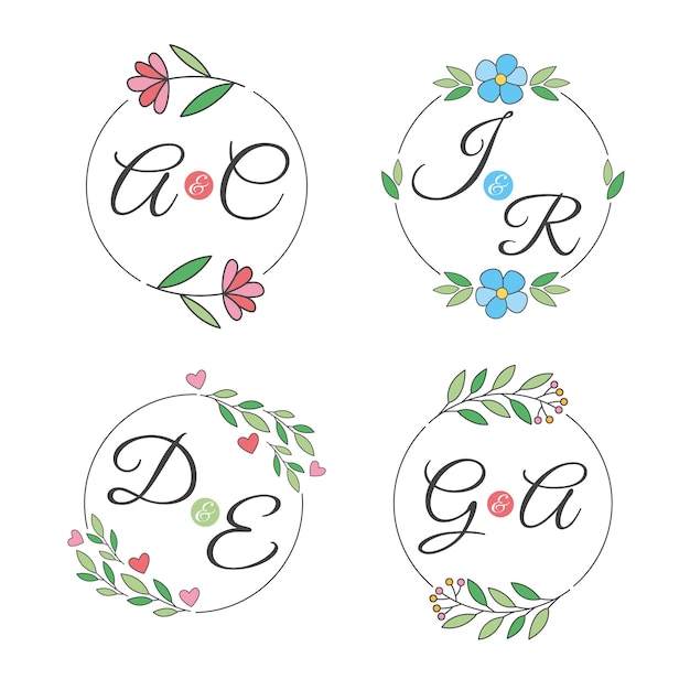 Colorful wedding monograms logos concept