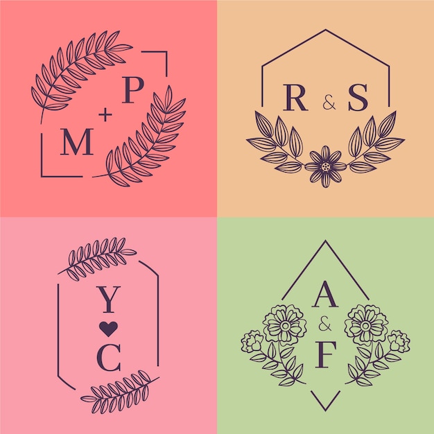 Free Vector colorful wedding monograms