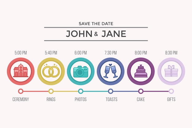 Colorful wedding timeline in lineal style