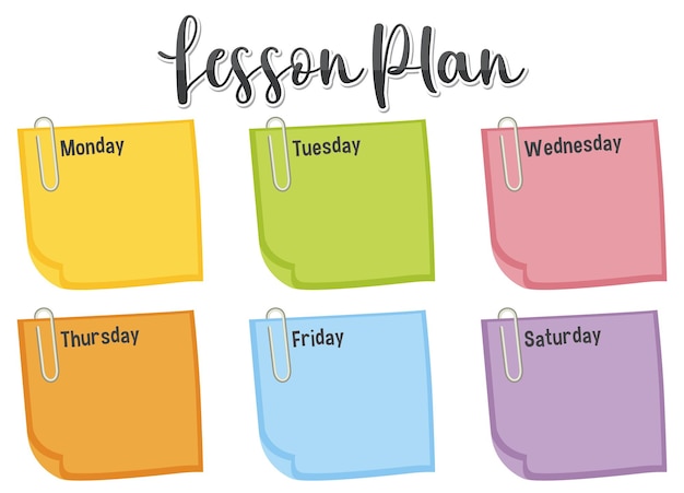 Free vector colorful weekly lesson plan template