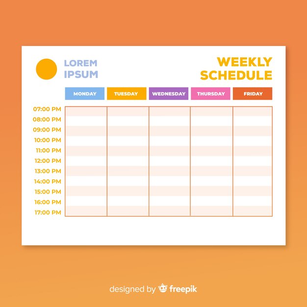 Colorful weekly schedule template with flat design