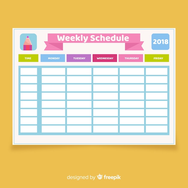 Colorful weekly schedule template with flat design