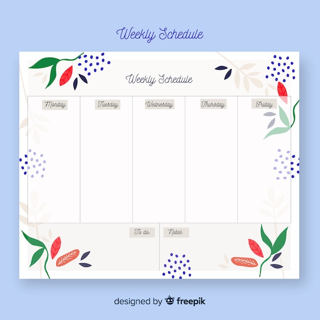 Free Vector colorful weekly schedule template with lovely style