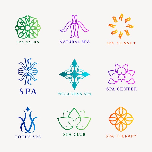 Free vector colorful wellness spa logo, gradient modern design vector set