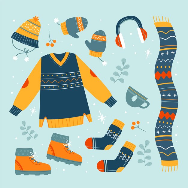 Free Vector colorful winter clothing stickers