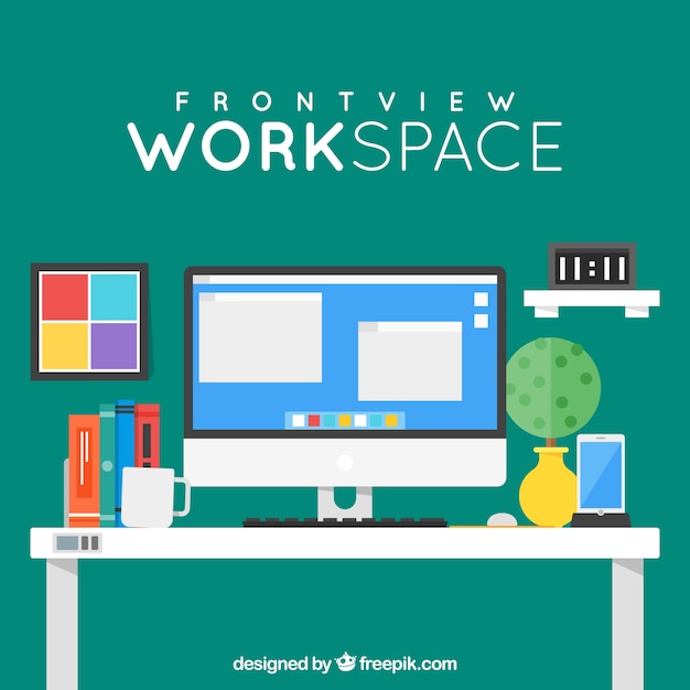 Colorful workspace with frontal view