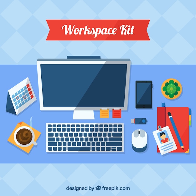 Free Vector colorful workspace with modern style