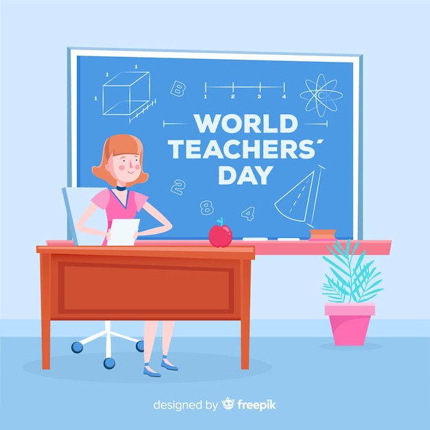 Colorful world teachers' day composition with flat design