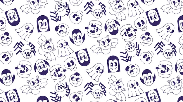 Free Vector coloring cartoon halloween pattern