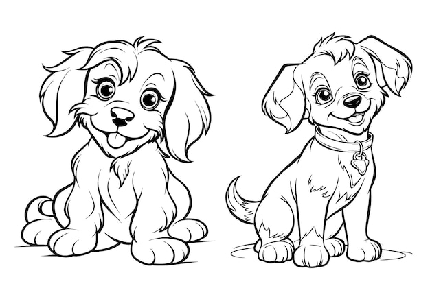 Free vector coloring drawing dogs