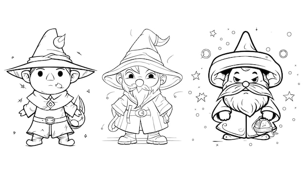 Free Vector coloring page of cute wizard collection