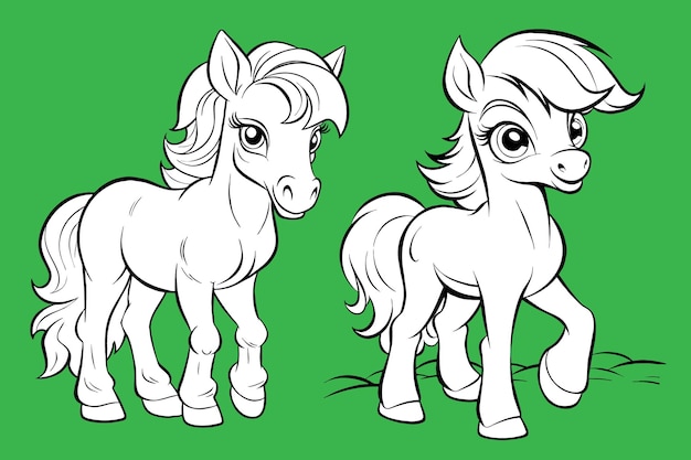 Free Vector coloring page little horse illustration