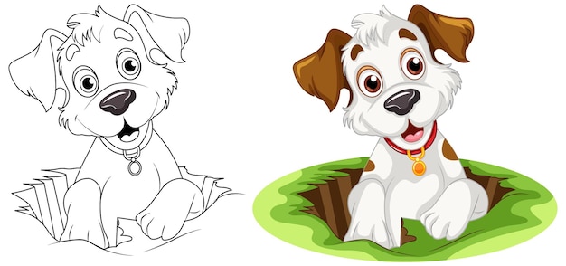 Free Vector coloring page outline of cute dog