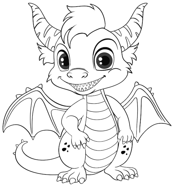 Free vector coloring page outline of cute dragon