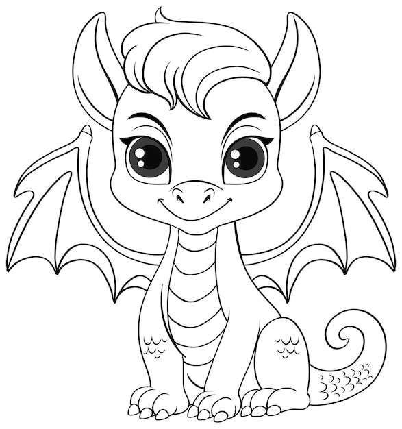 Coloring Page Outline of Cute Dragon