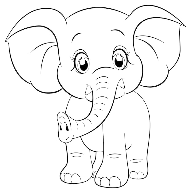 Free Vector coloring page outline of cute elephant