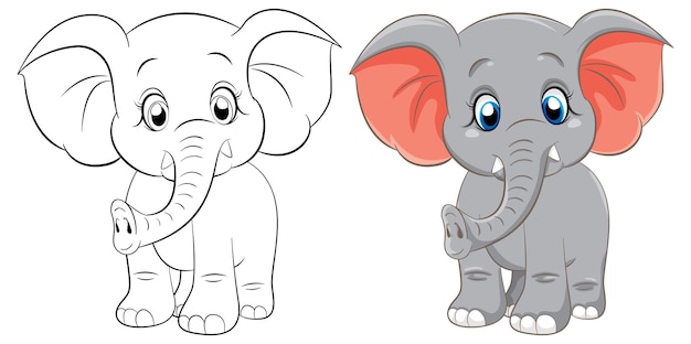 Free vector coloring page outline of cute elephant