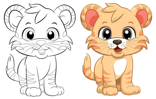 Free Vector coloring page outline of cute tiger