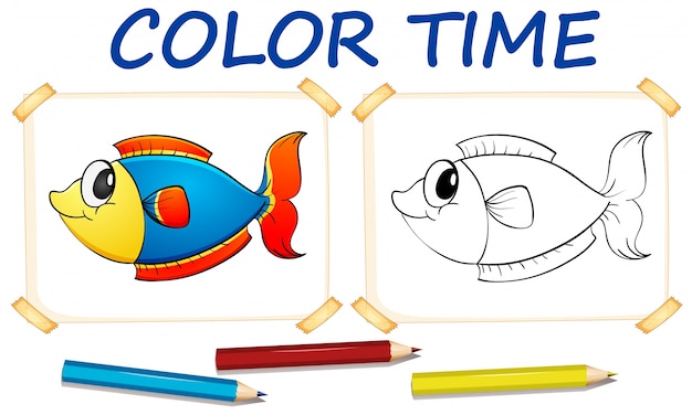 Coloring template with cute fish