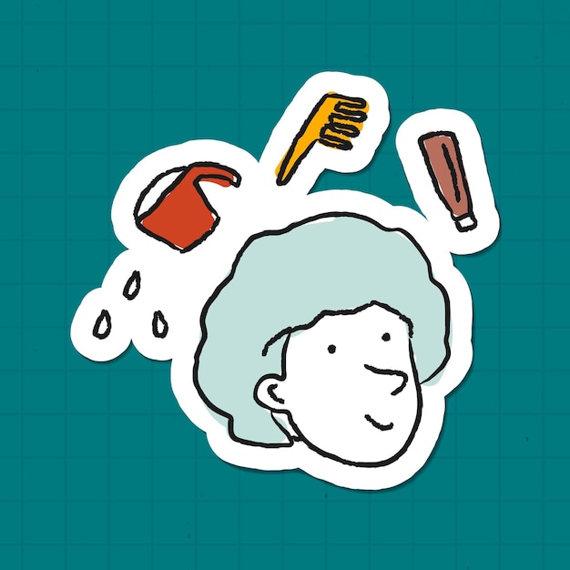 Coloring your hair doodle sticker vector