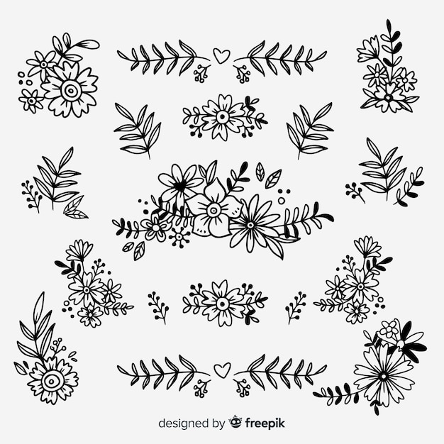 Free vector colorless floral decoration element set