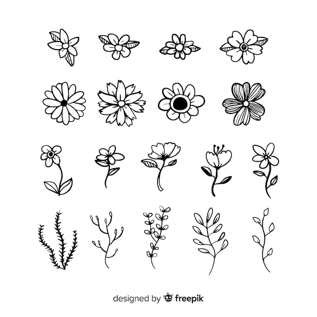 Free vector colorless floral decoration element set