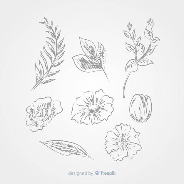 Free vector colorless floral decoration element set