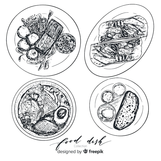 Free Vector colorless food dishes collection