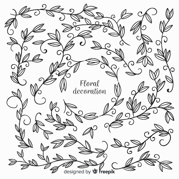 Colorless hand drawn floral decoration elements