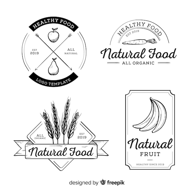 Colorless hand drawn healthy food logo set