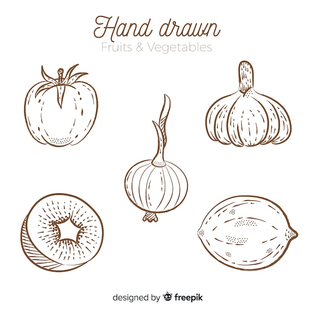 Free Vector colorless hand drawn  vegetables and fruits set